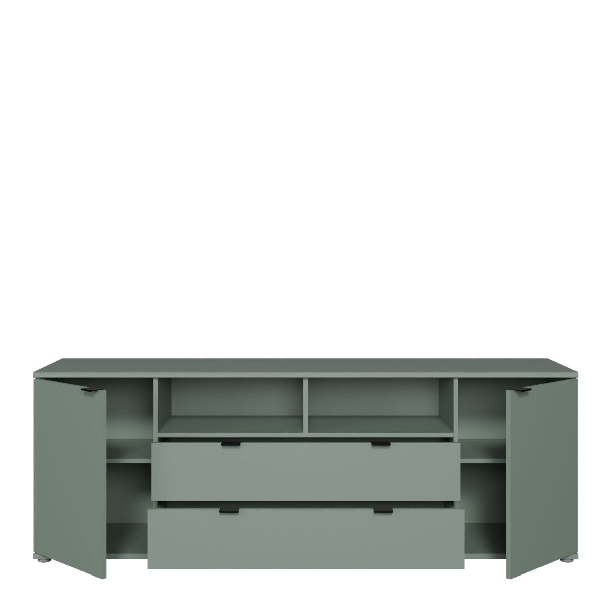 Ganymede Wide TV Unit With Open Shelving, 2 Drawers & 2 Doors in Sage Green - Price Crash Furniture