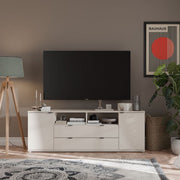 Ganymede Wide TV Unit With Open Shelving, 2 Drawers & 2 Doors In Sand - Price Crash Furniture