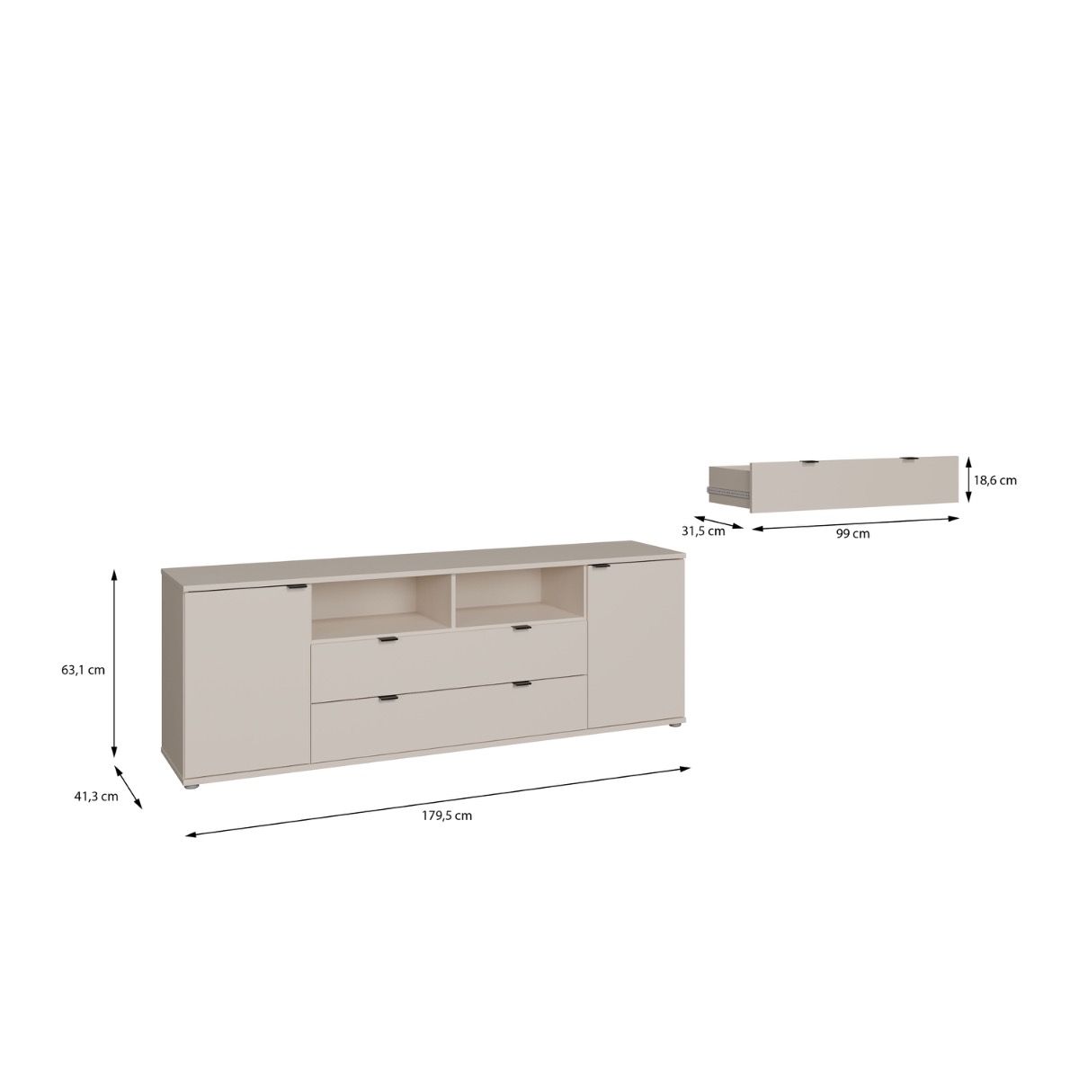 Ganymede Wide TV Unit With Open Shelving, 2 Drawers & 2 Doors In Sand - Price Crash Furniture