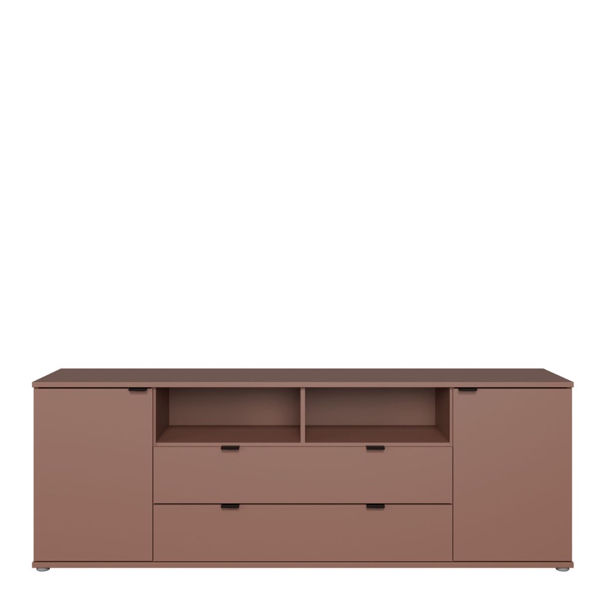 Ganymede Wide TV Unit With Open Shelving, 2 Drawers & 2 Doors In Terracotta - Price Crash Furniture