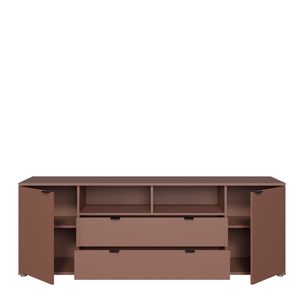Ganymede Wide TV Unit With Open Shelving, 2 Drawers & 2 Doors In Terracotta - Price Crash Furniture