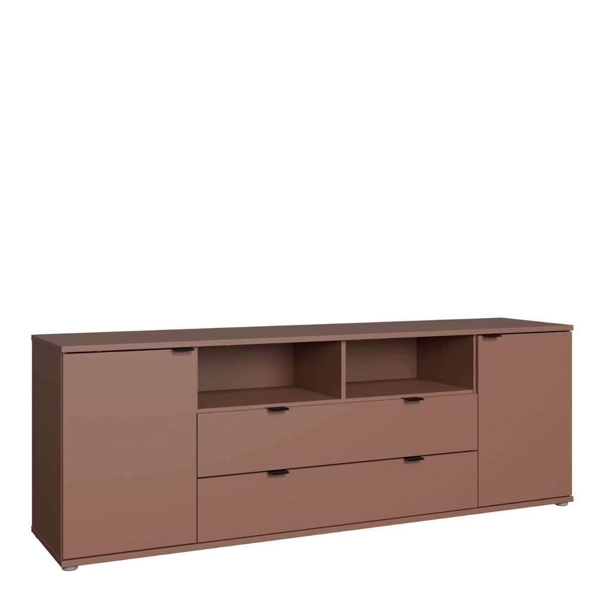 Ganymede Wide TV Unit With Open Shelving, 2 Drawers & 2 Doors In Terracotta - Price Crash Furniture