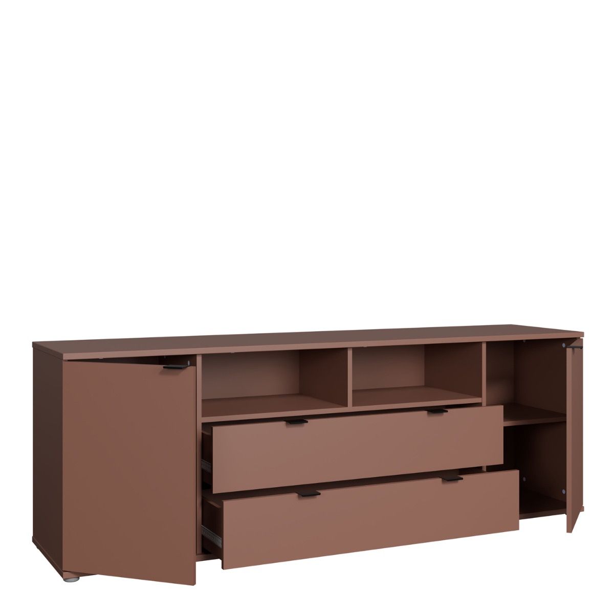 Ganymede Wide TV Unit With Open Shelving, 2 Drawers & 2 Doors In Terracotta - Price Crash Furniture