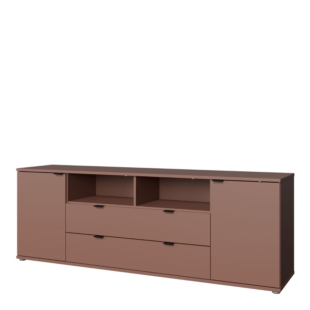 Ganymede Wide TV Unit With Open Shelving, 2 Drawers & 2 Doors In Terracotta - Price Crash Furniture