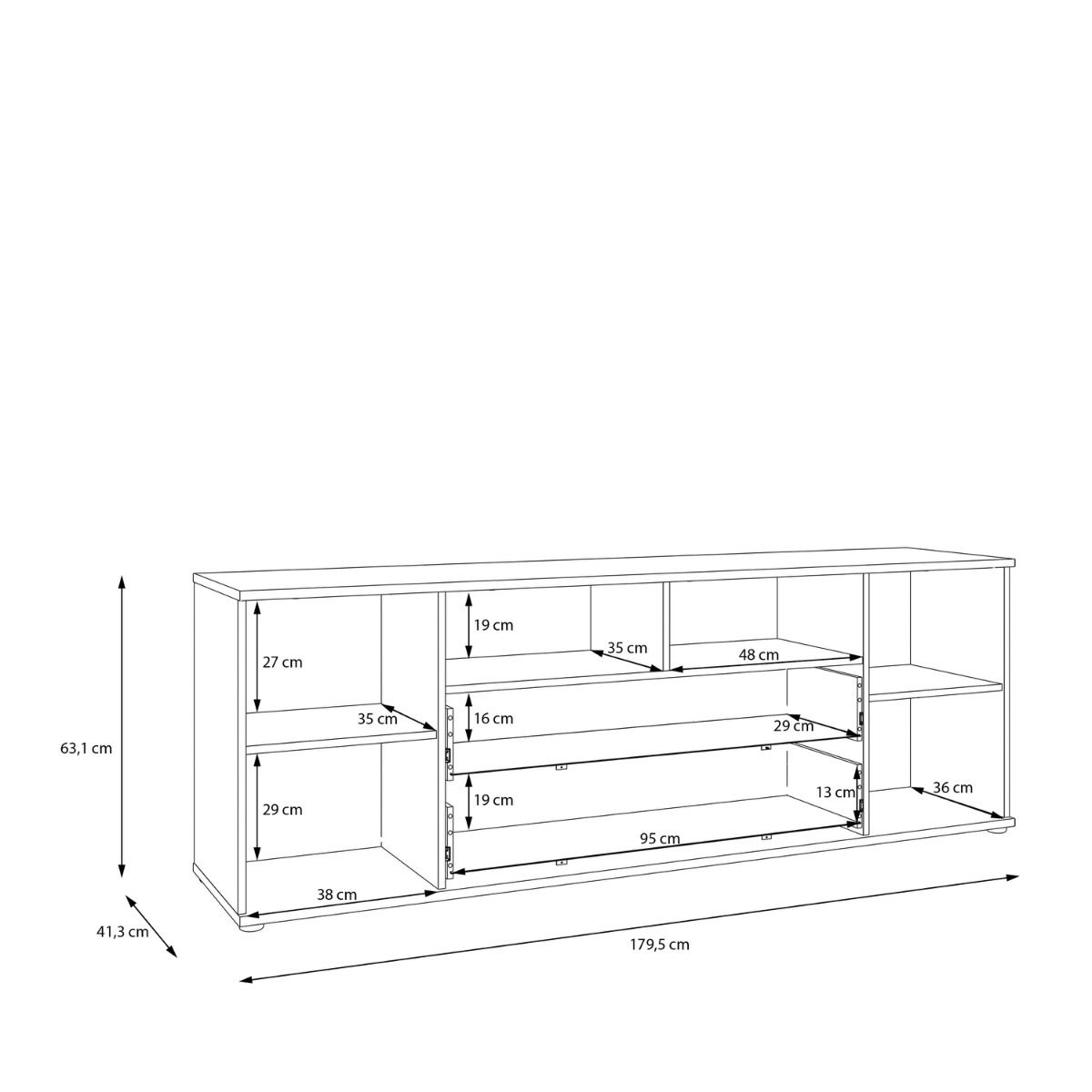 Ganymede Wide TV Unit With Open Shelving, 2 Drawers & 2 Doors In Terracotta - Price Crash Furniture