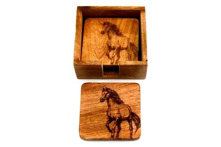 Set Of Four Wooden Engraved Horse Coasters - Price Crash Furniture