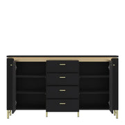 Genoa Sideboard 2 Door 4 Drawer in Black Matt/Gold - Price Crash Furniture