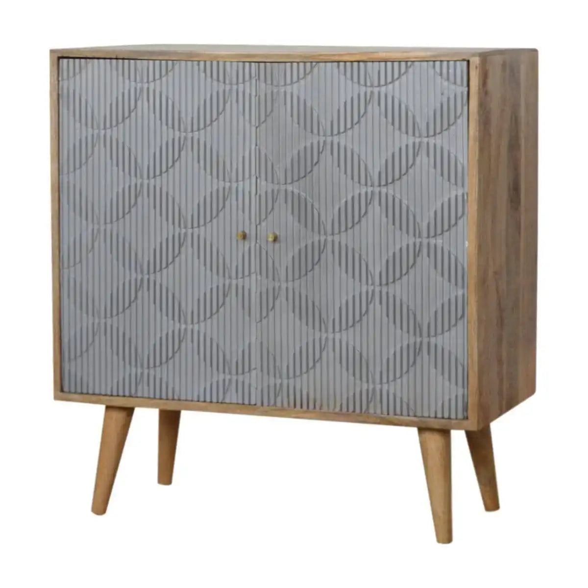 Geometric Carved Grey 2 Door Cabinet in Solid Mango Wood - Price Crash Furniture