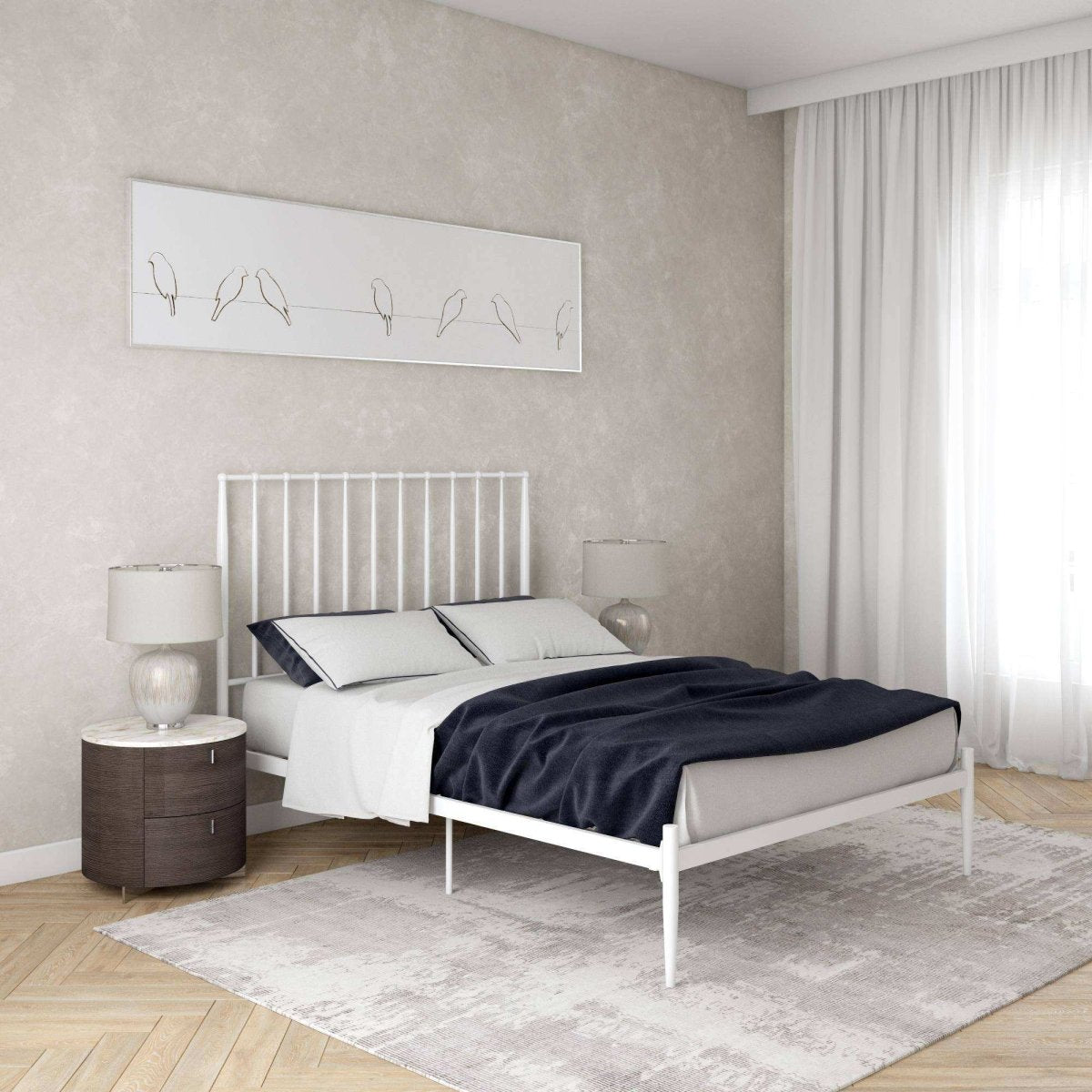 Giulia Modern Metal King size Bed in White by Dorel - Price Crash Furniture