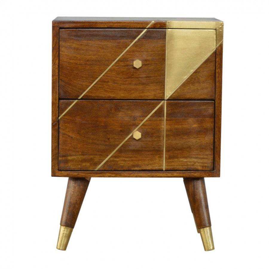 Gold Geometric Nordic Style Chestnut Bedside With Gold Detailing - Price Crash Furniture