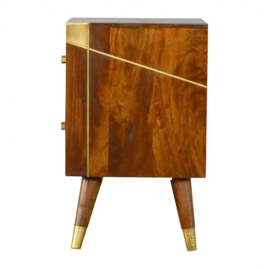 Gold Geometric Nordic Style Chestnut Bedside With Gold Detailing - Price Crash Furniture