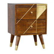 Gold Geometric Nordic Style Chestnut Bedside With Gold Detailing - Price Crash Furniture