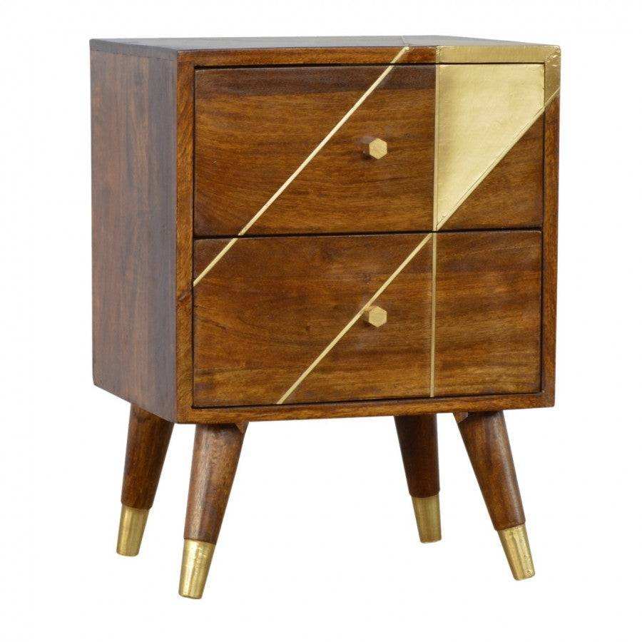 Gold Geometric Nordic Style Chestnut Bedside With Gold Detailing - Price Crash Furniture