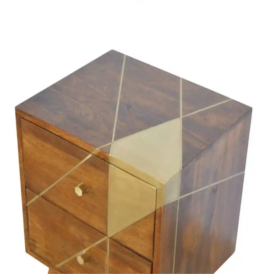Gold Geometric Nordic Style Chestnut Bedside With Gold Detailing - Price Crash Furniture