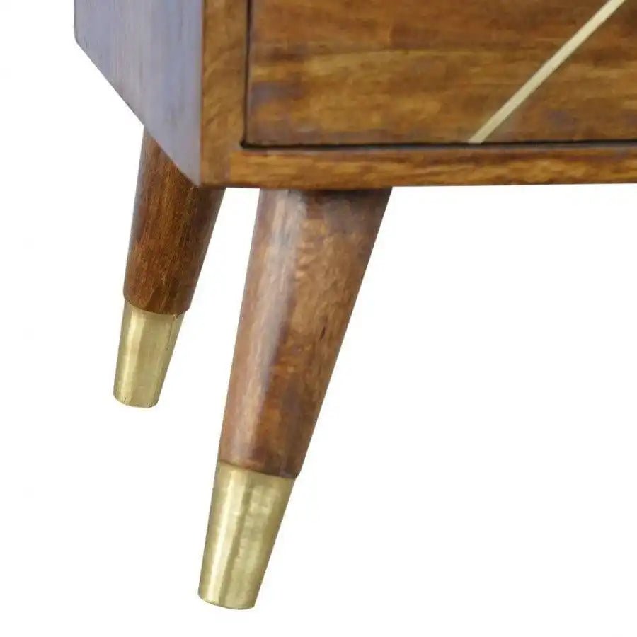 Gold Geometric Nordic Style Chestnut Bedside With Gold Detailing - Price Crash Furniture