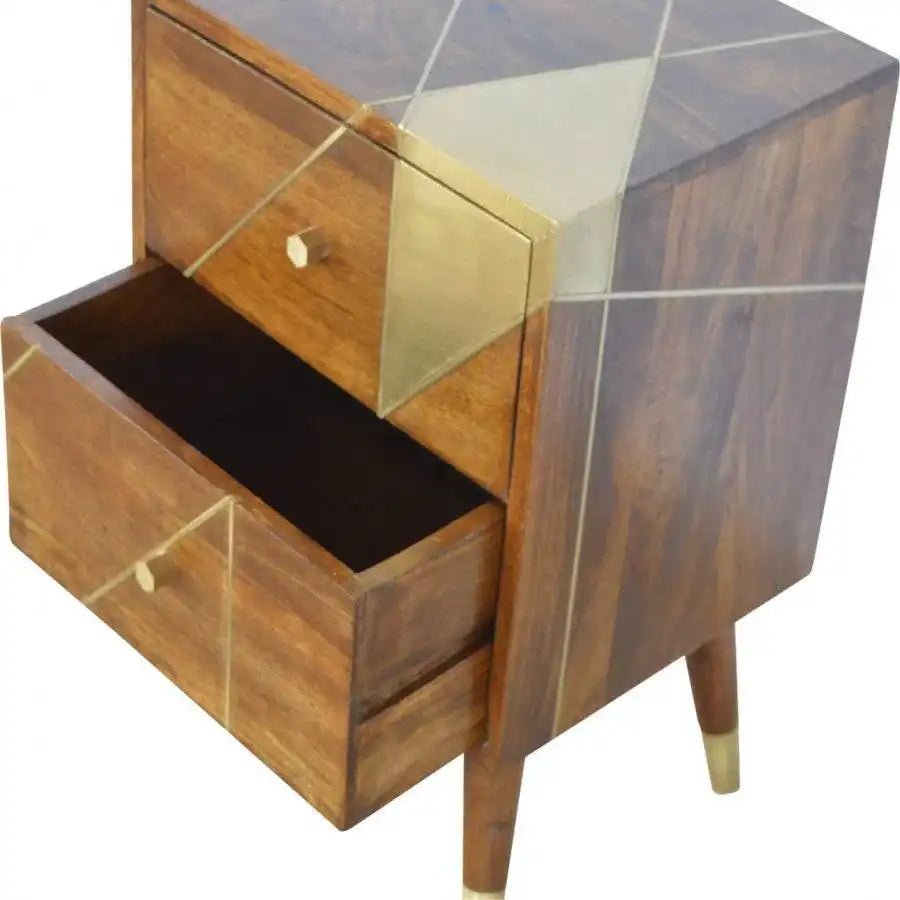 Gold Geometric Nordic Style Chestnut Bedside With Gold Detailing - Price Crash Furniture