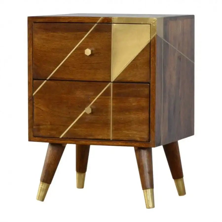 Gold Geometric Nordic Style Chestnut Bedside With Gold Detailing - Price Crash Furniture