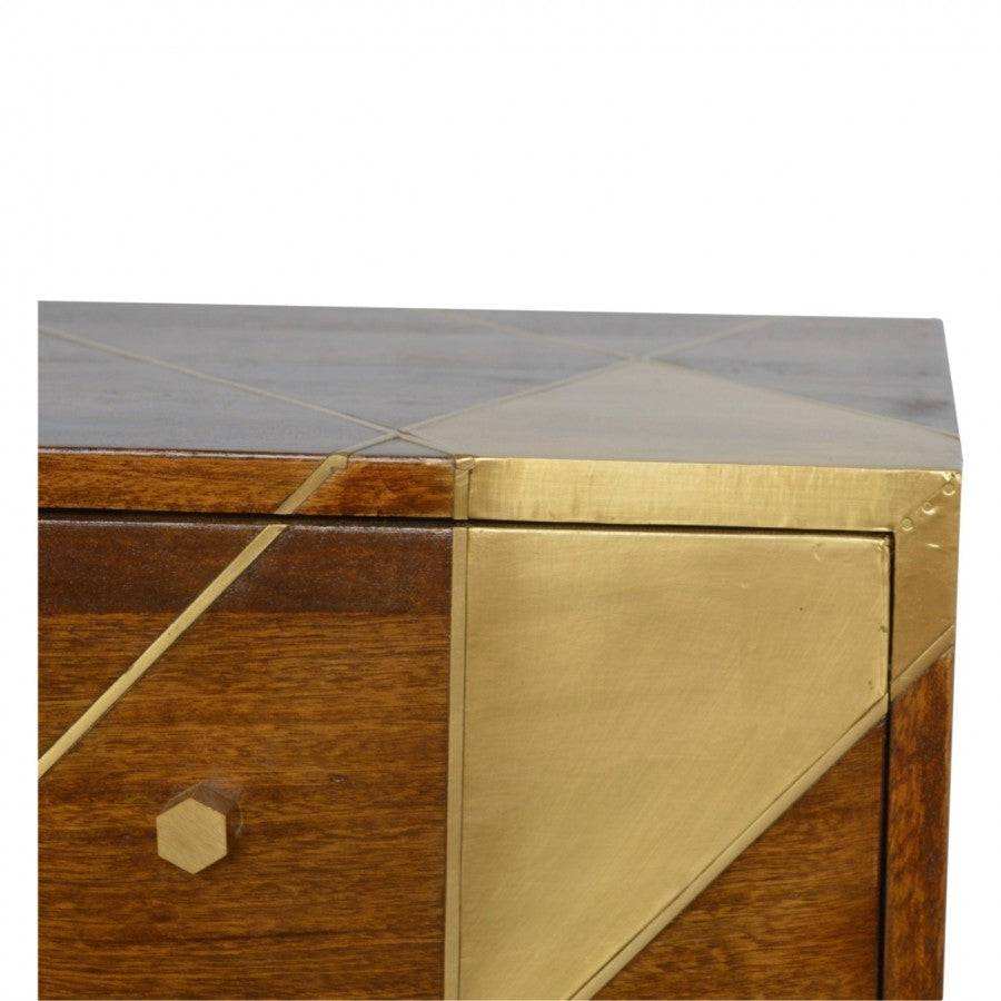 Gold Geometric Nordic Style Chestnut Bedside With Gold Detailing - Price Crash Furniture