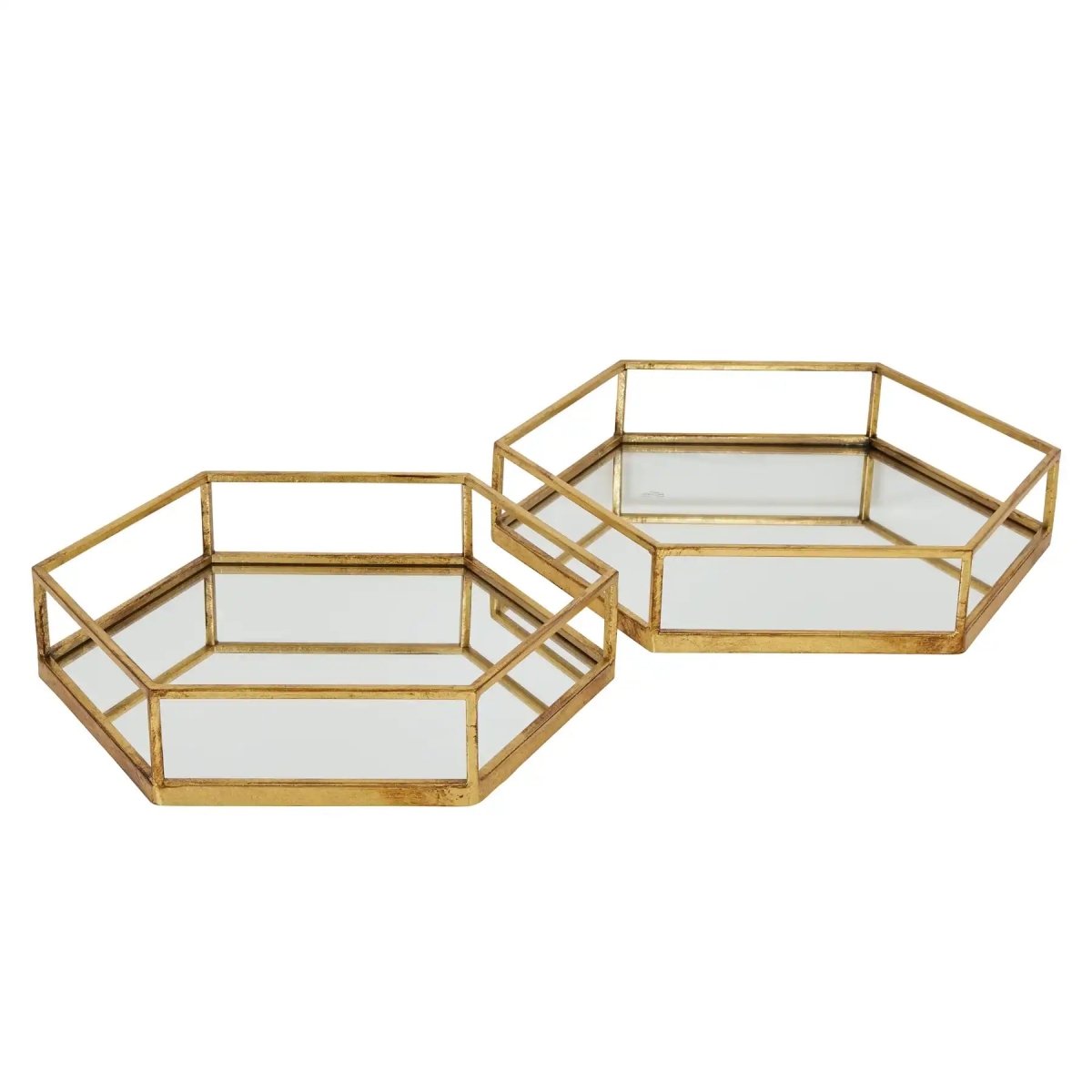 Gold Hexagon Set Of Two Trays - Price Crash Furniture