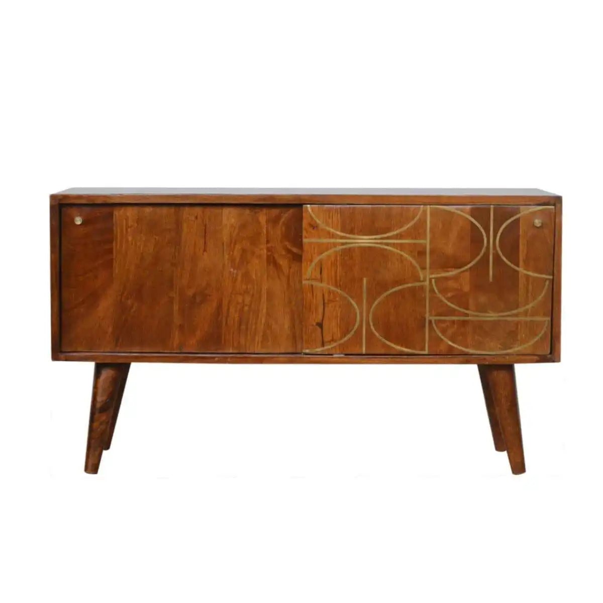 Gold Inlay Abstract Low Sideboard in Chestnut - effect Solid Mango Wood - Price Crash Furniture