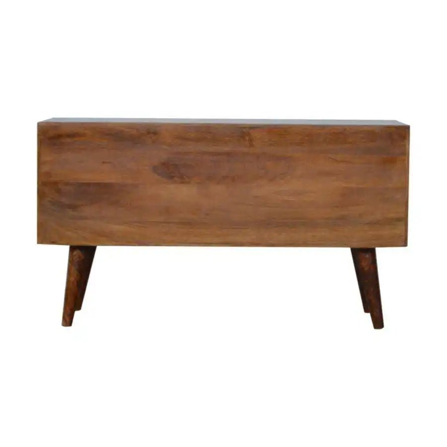 Gold Inlay Abstract Low Sideboard in Chestnut - effect Solid Mango Wood - Price Crash Furniture