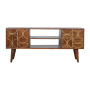Gold Inlay Abstract TV Stand in Chestnut - effect Solid Mango Wood - Price Crash Furniture