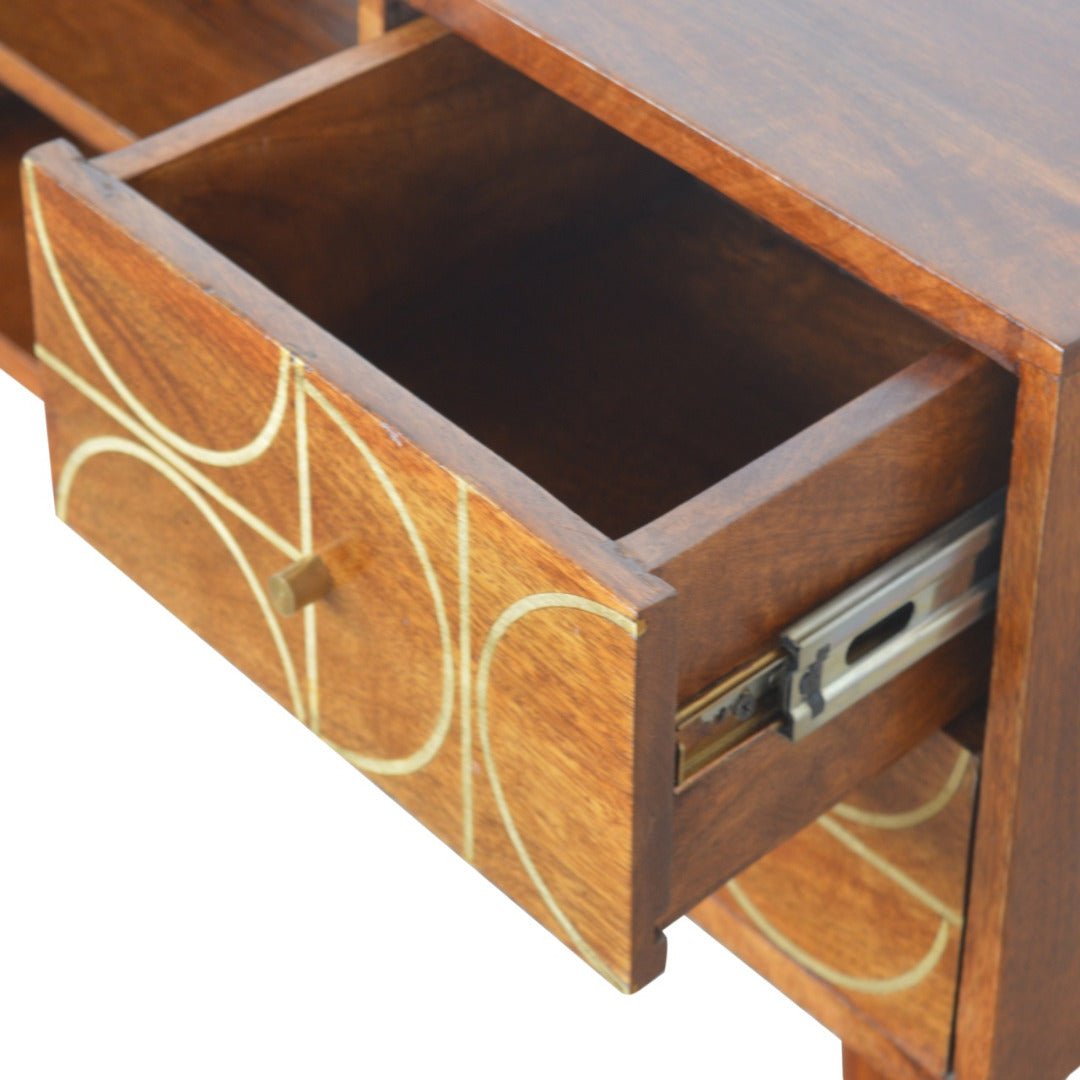 Gold Inlay Abstract TV Stand in Chestnut - effect Solid Mango Wood - Price Crash Furniture