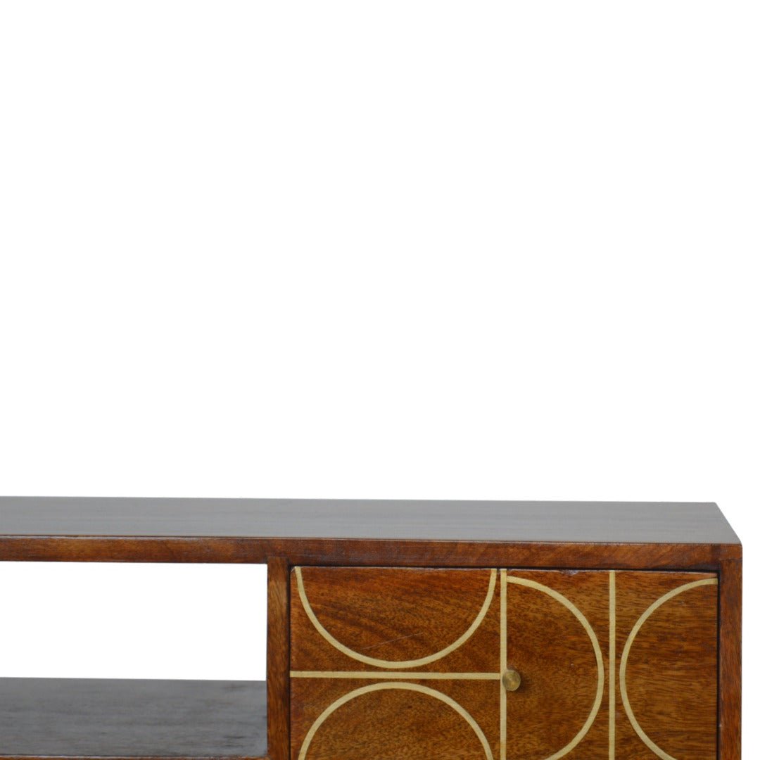 Gold Inlay Abstract TV Stand in Chestnut - effect Solid Mango Wood - Price Crash Furniture