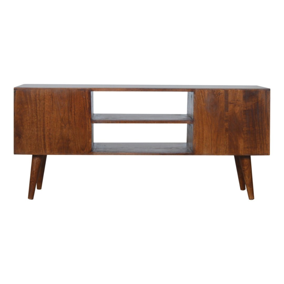 Gold Inlay Abstract TV Stand in Chestnut - effect Solid Mango Wood - Price Crash Furniture