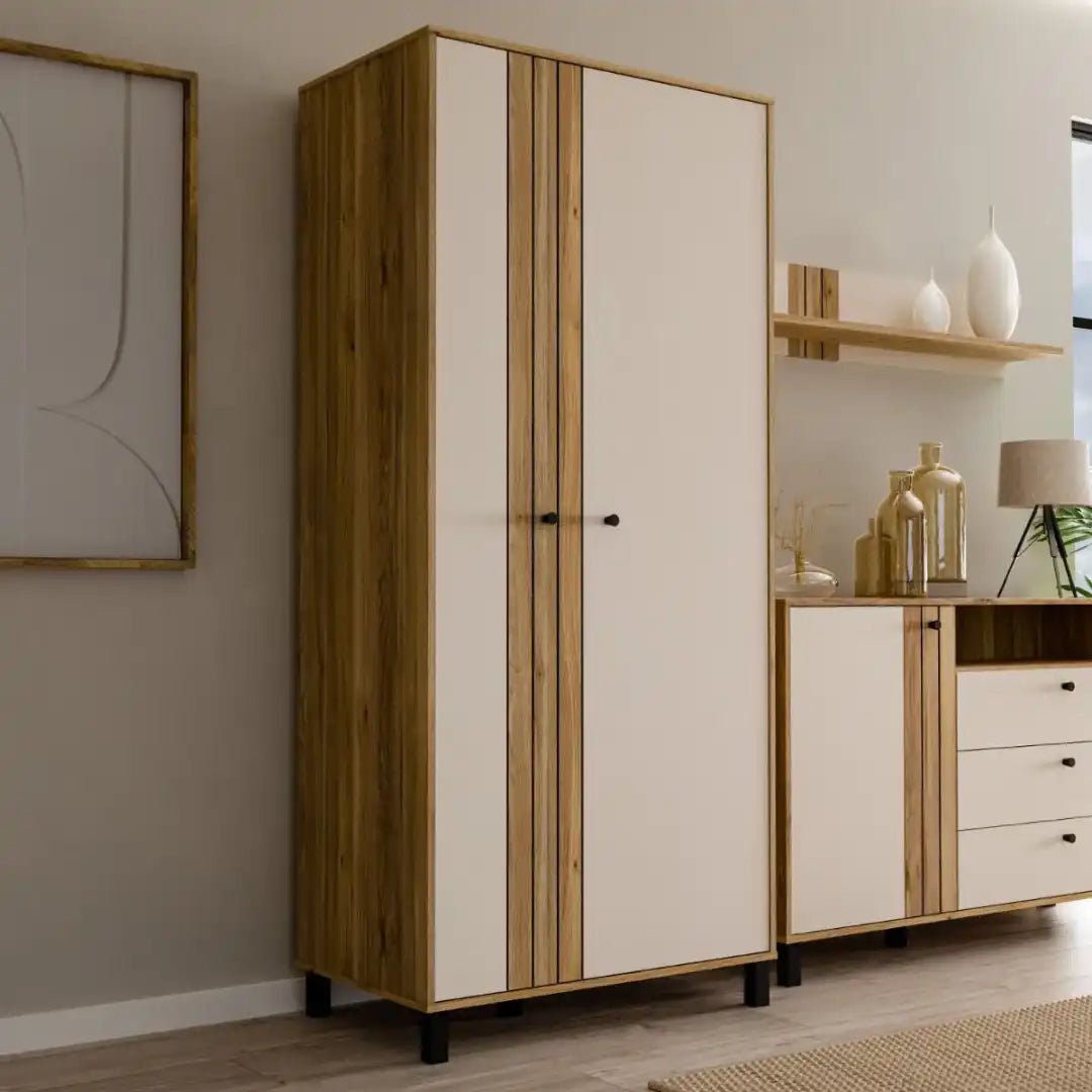 Grafton 2 Door Wardrobe In Cream and Oak - Price Crash Furniture