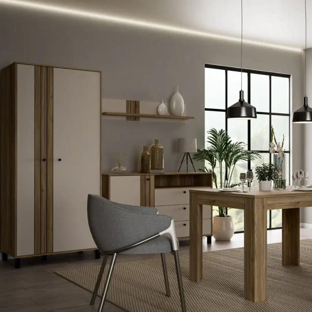 Grafton 2 Door Wardrobe In Cream and Oak - Price Crash Furniture