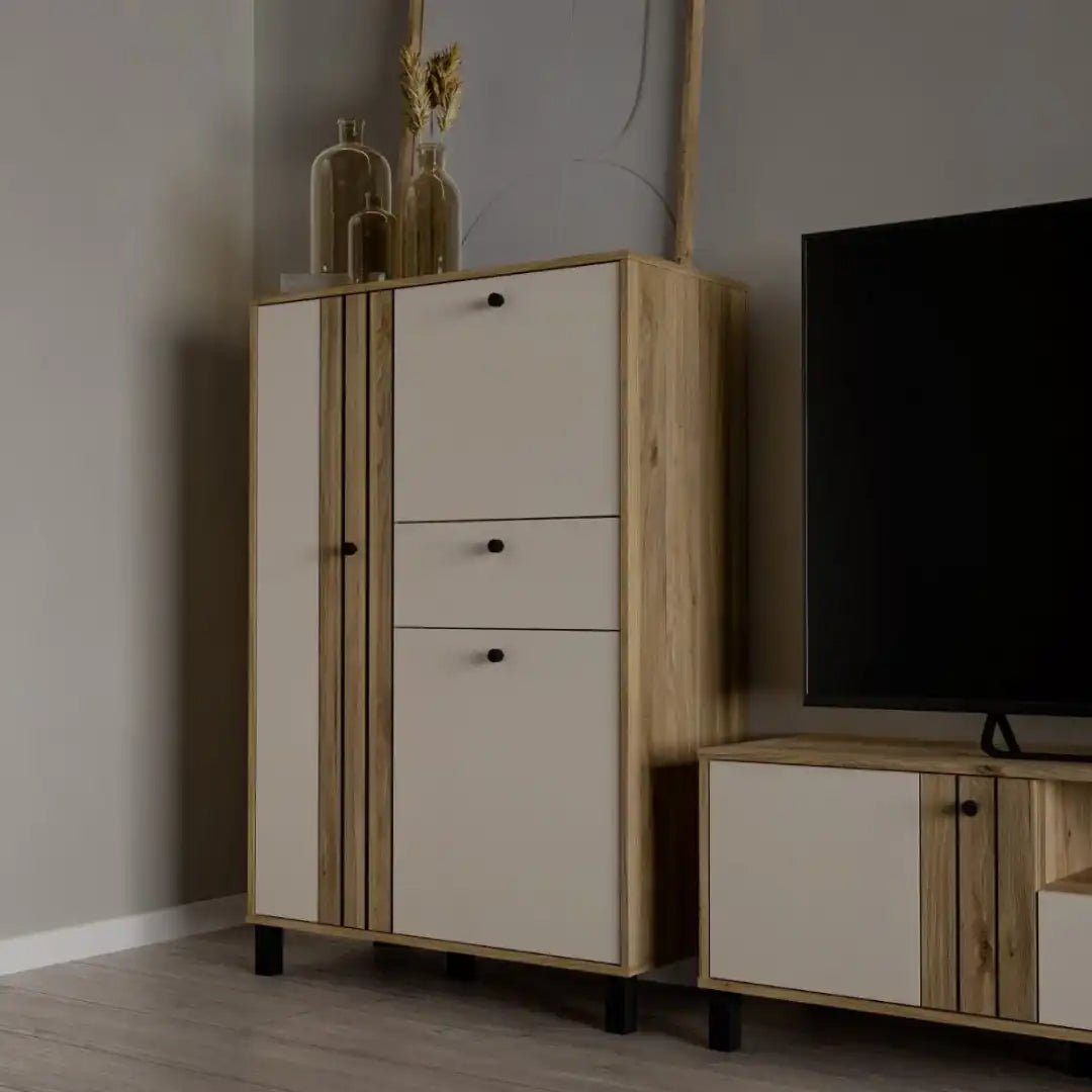 Grafton 3 Door 1 Drawer Cabinet In Cream and Oak - Price Crash Furniture