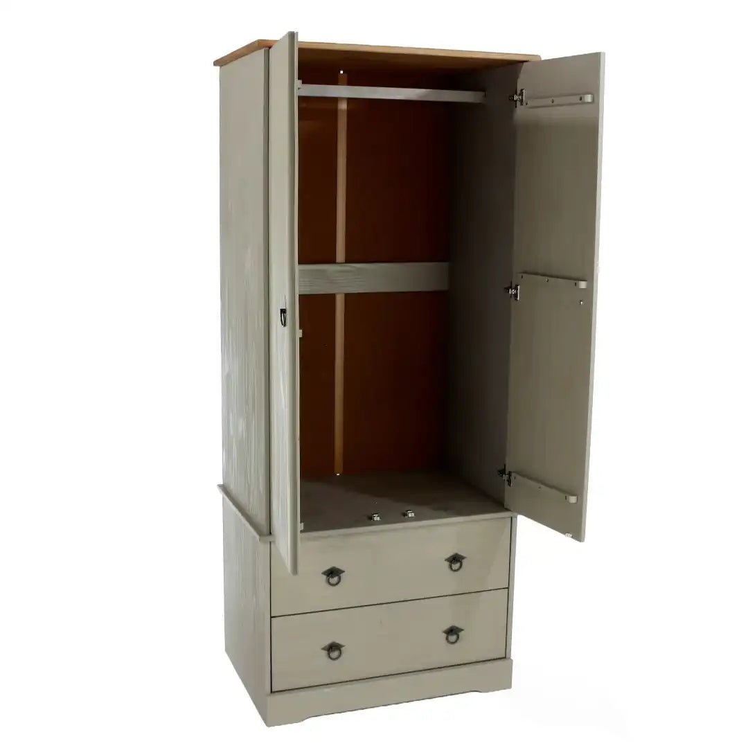 Grey Compact Corona 2 Door, 2 Drawer Wardrobe - Price Crash Furniture