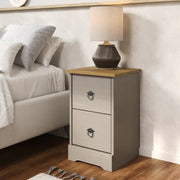 Grey Compact Corona 2 Drawer Bedside Cabinet - Price Crash Furniture