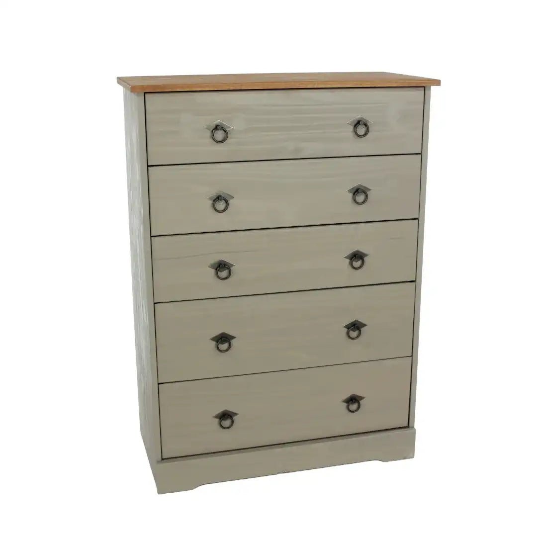 Grey Compact Corona 5 Drawer Chest - Price Crash Furniture