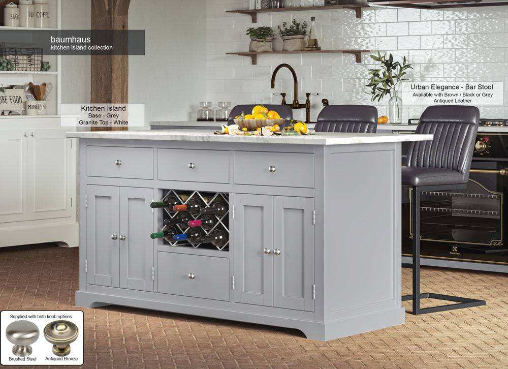Grey Kitchen Island With White Marble Top - Price Crash Furniture