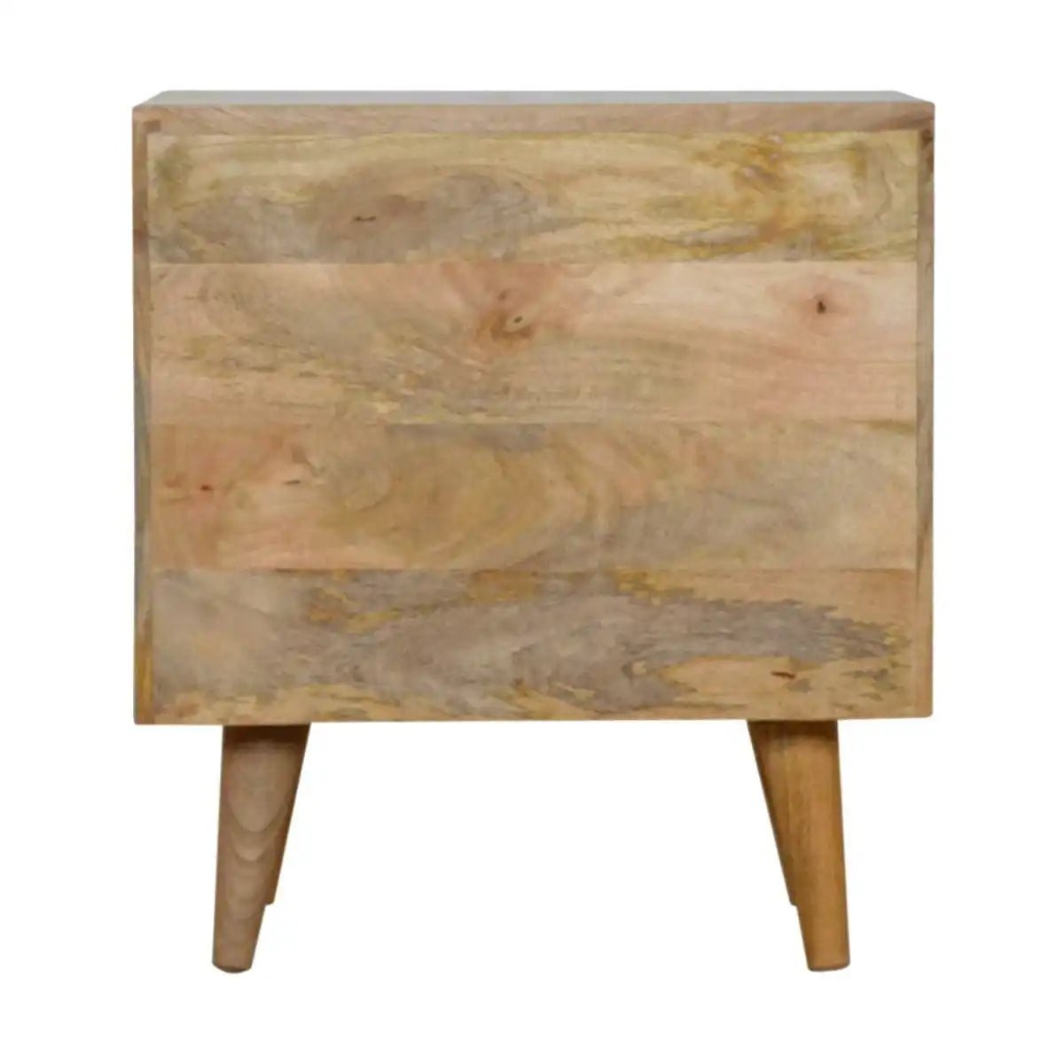 Grey Painted 2 Drawer Bedside Table with With Cut Out Slots in Oak - effect Solid Mango Wood - Price Crash Furniture