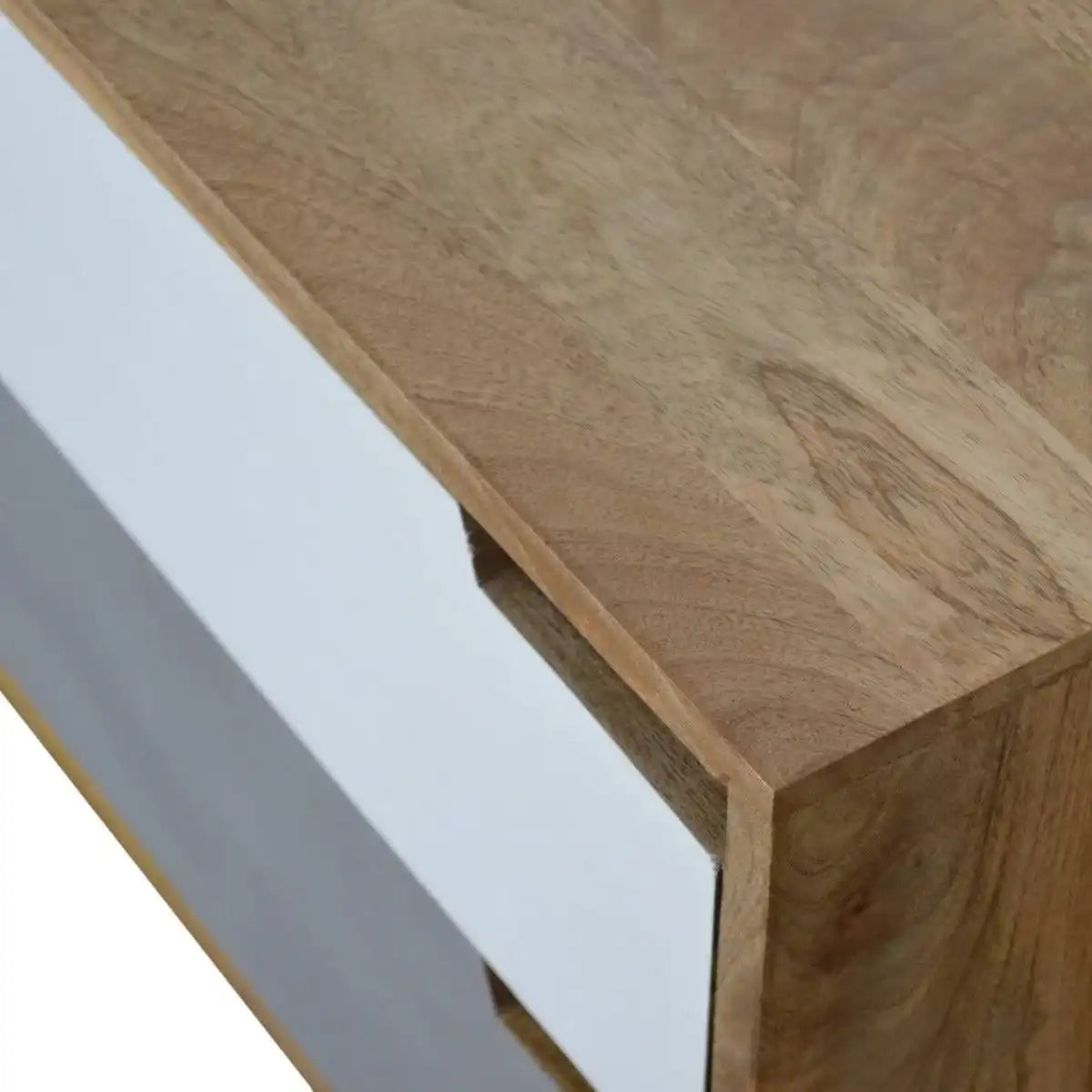 Grey Painted 2 Drawer Bedside Table with With Cut Out Slots in Oak-effect Solid Mango Wood - Price Crash Furniture