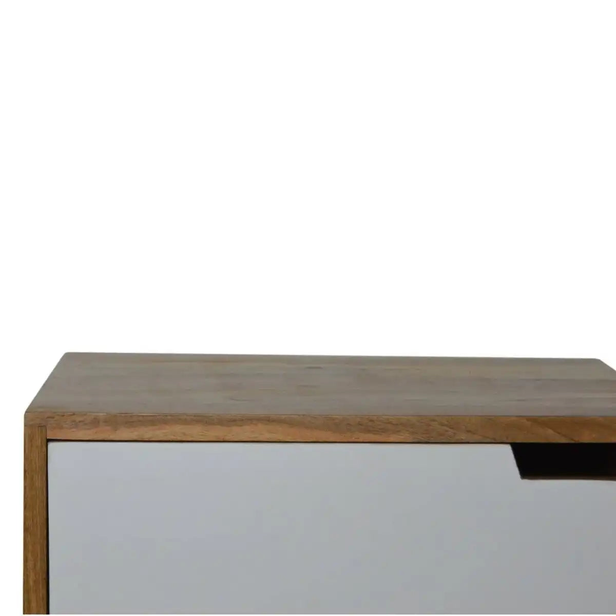 Grey Painted 2 Drawer Bedside Table with With Cut Out Slots in Oak-effect Solid Mango Wood - Price Crash Furniture