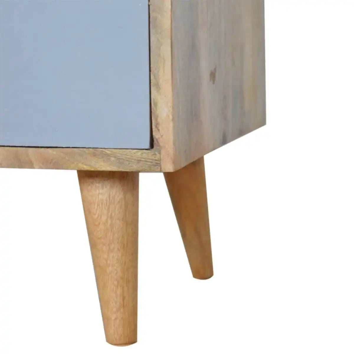 Grey Painted 2 Drawer Bedside Table with With Cut Out Slots in Oak-effect Solid Mango Wood - Price Crash Furniture