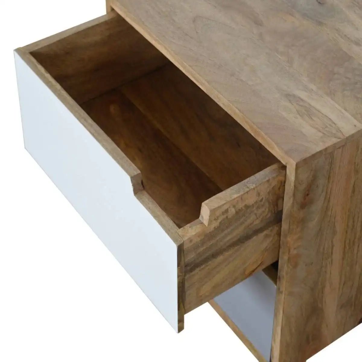 Grey Painted 2 Drawer Bedside Table with With Cut Out Slots in Oak - effect Solid Mango Wood - Price Crash Furniture