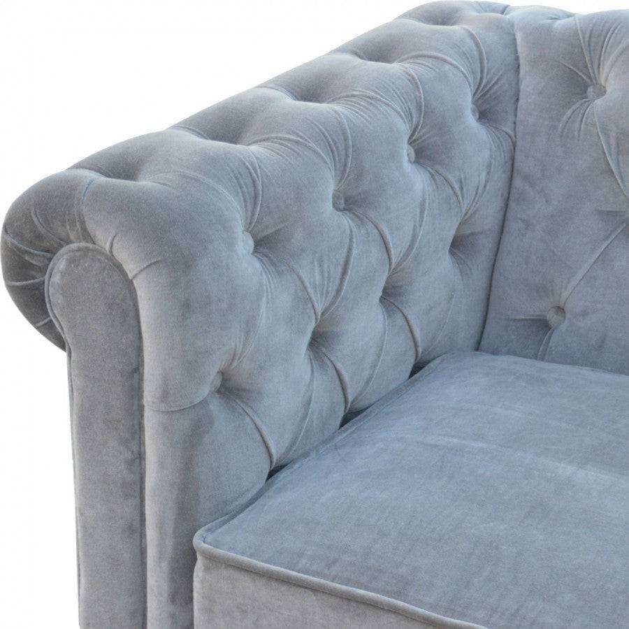 Grey Velvet 2 Seater Chesterfield Sofa - Price Crash Furniture