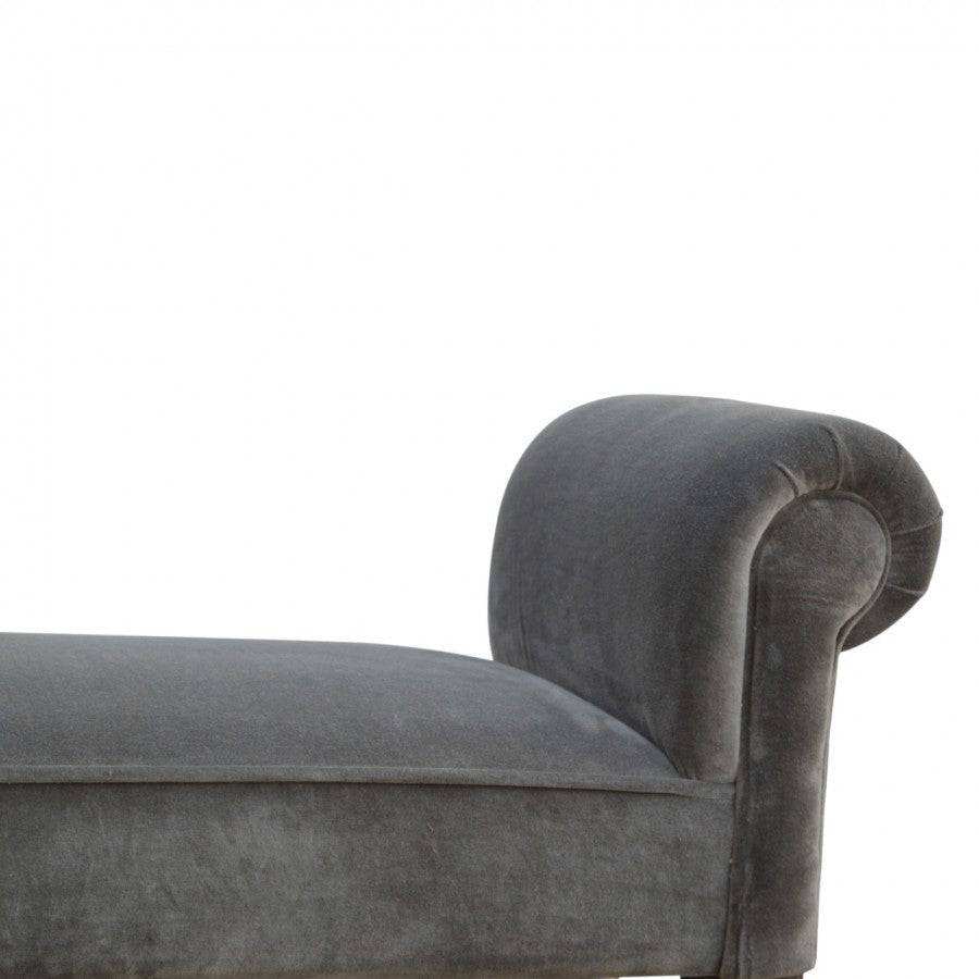 Grey Velvet Bench With Turned Feet - Price Crash Furniture