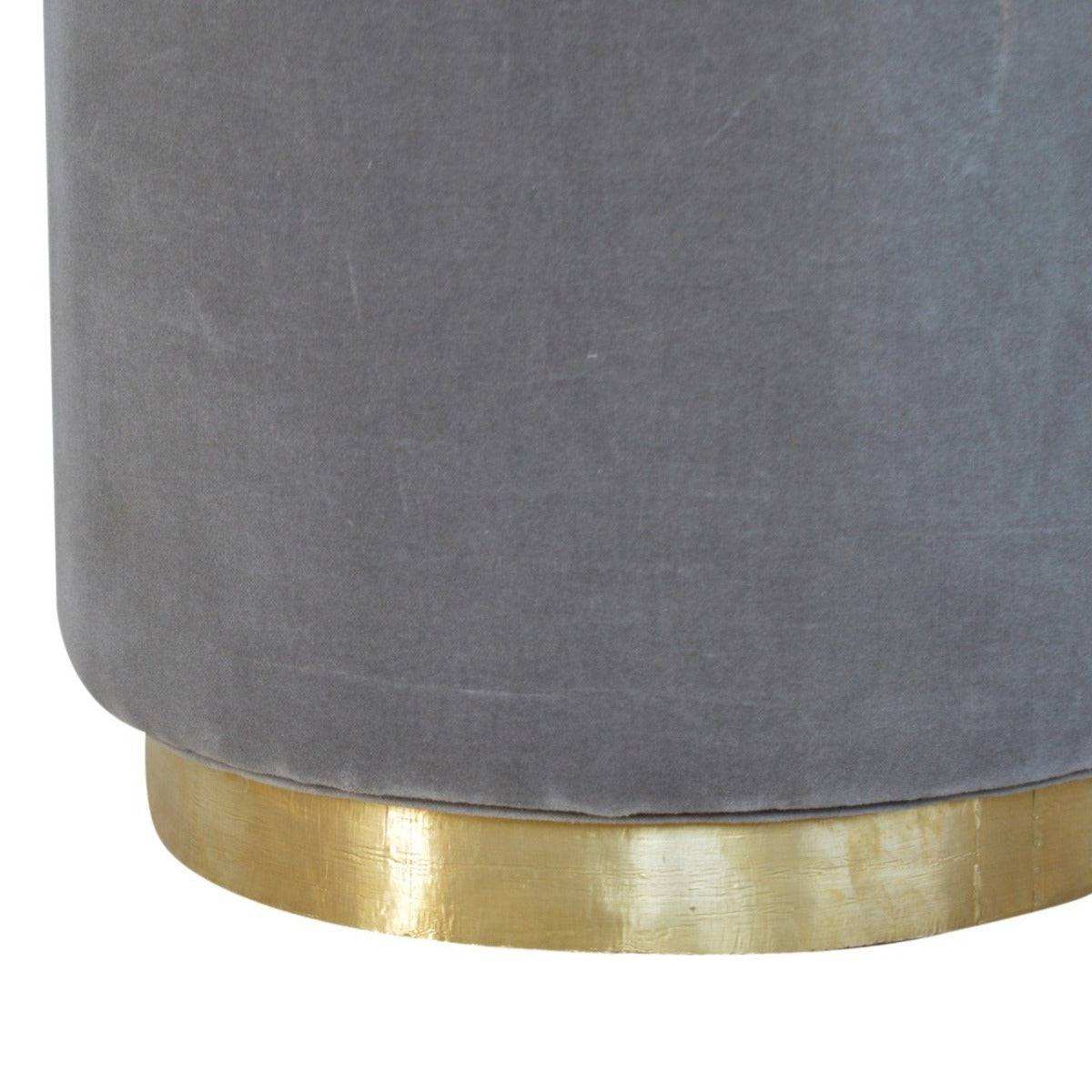 Grey Velvet Footstool with Gold Base - Price Crash Furniture