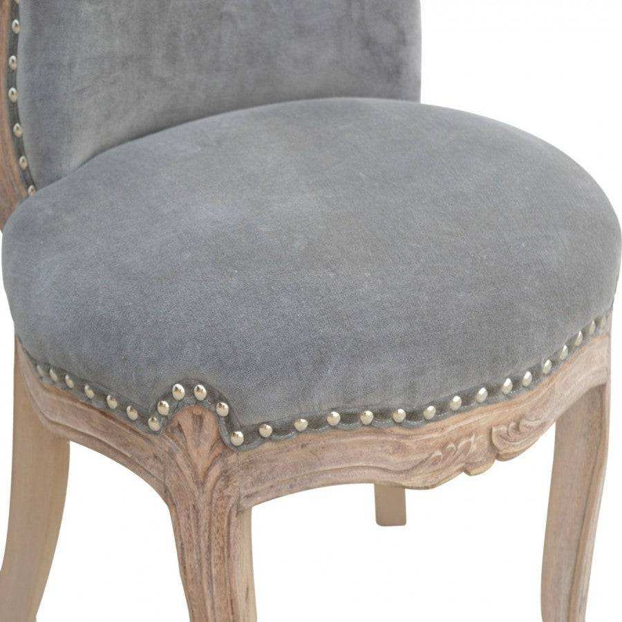 Grey Velvet Studded Accent Chair With Cabriole Legs - Price Crash Furniture