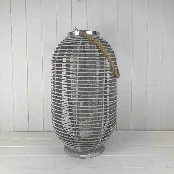 Greywashed Rattan Lantern D32cm H57cm Weight - 1462g - Price Crash Furniture