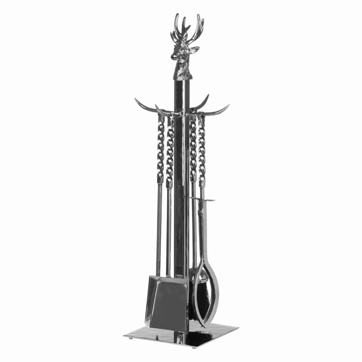 Hand Turned Stag Companion Set In Polished Nickel - Price Crash Furniture