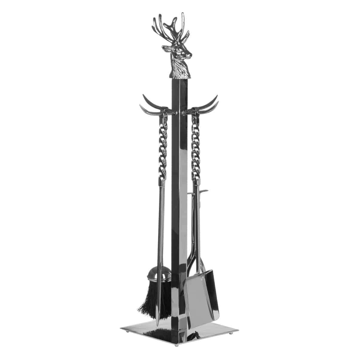 Hand Turned Stag Companion Set In Polished Nickel - Price Crash Furniture