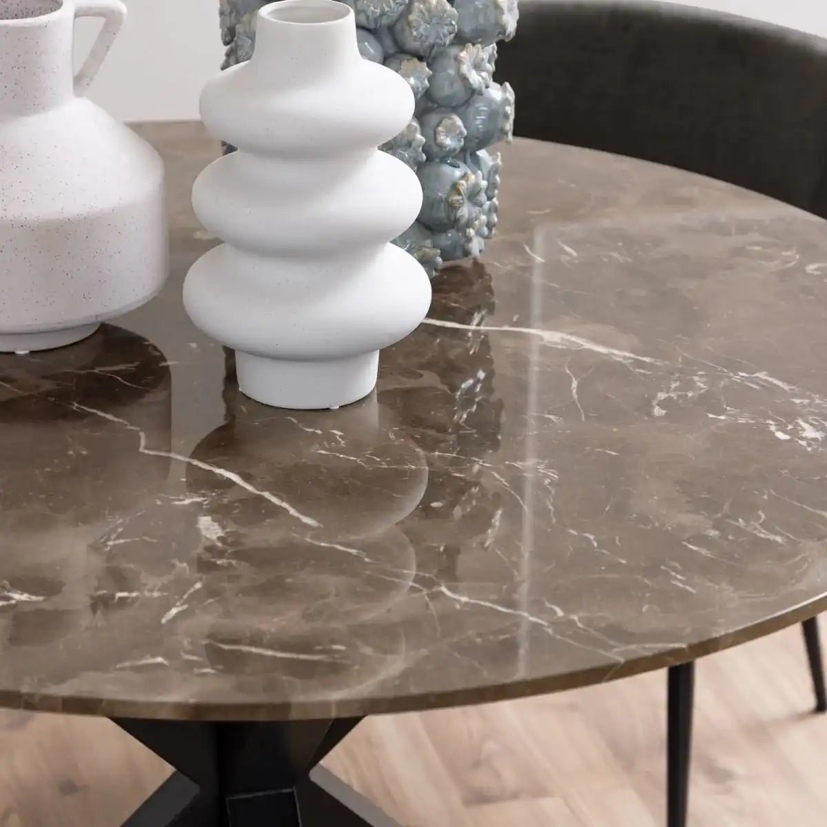 Heaven 110cm Small Round Dining Table With Black Marble Top - Price Crash Furniture