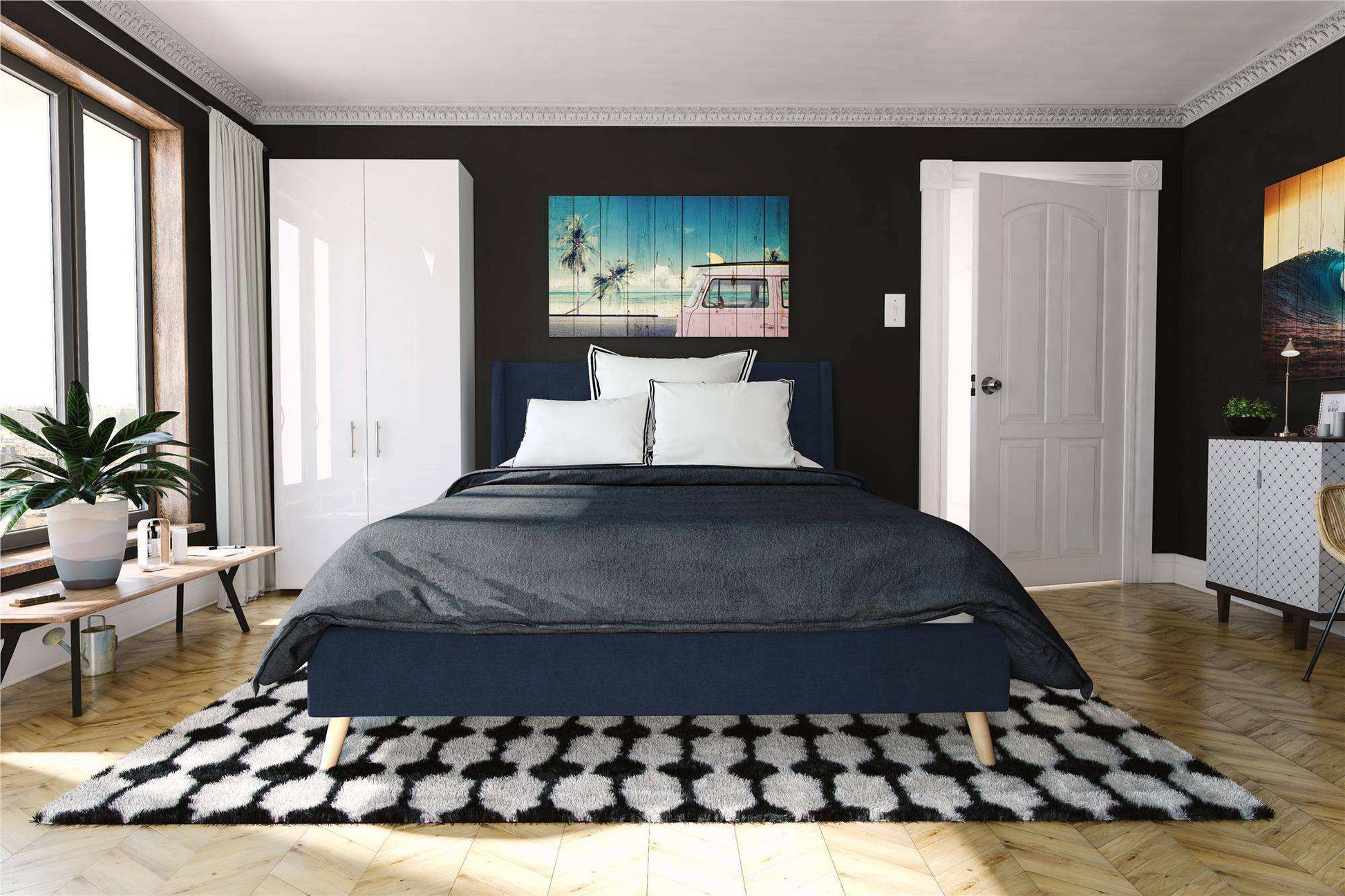 Her Majesty Linen Double Bed - in Blue by Dorel - Price Crash Furniture